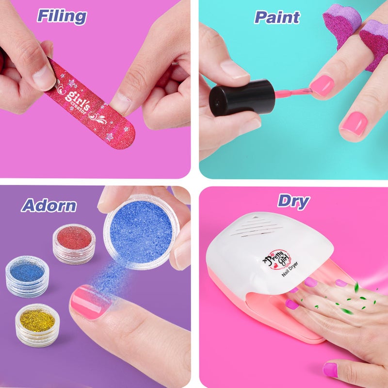 B Bascolor Kids Foot Spa & Nail Kit Set, Kids Spa Day Kit for Girls, Massage Foot Soak Tub and Nail Dryer, Toys Manicure Pedicure Art Salon Girl Gift for 5 6 7 8-12, Christmas Birthday Gifts - Image 5