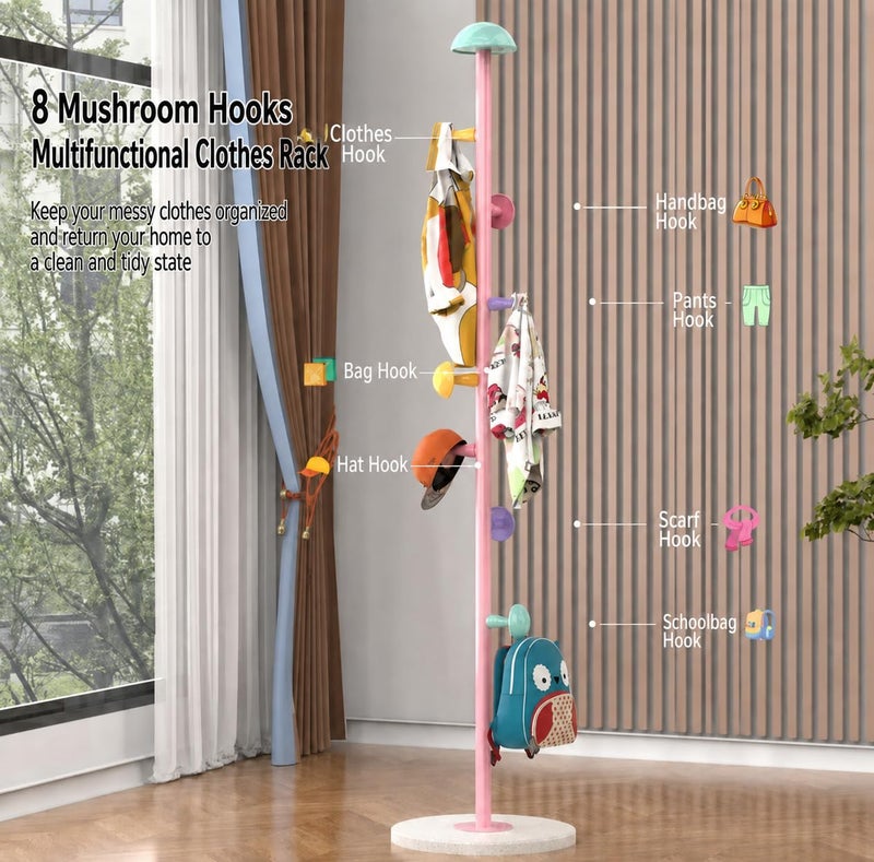 Home-Cloud HomeCloud Heavy-Duty Steel Coat Hanging Stand for Home & Boutiques-Freestanding Clothes Hanger Rack for Coats, Jackets, Hats, Bags & Daily Garments (Pink) - Image 2