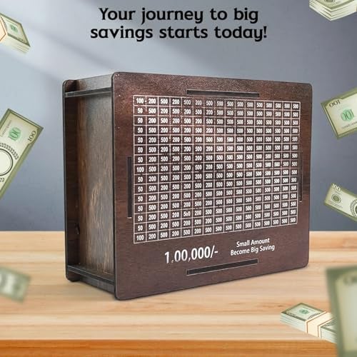 Horizonite Wooden Money Saving Box for Kids & Adults | Piggy Bank with Rupee Goal Tracker & DIY Coloring Activity | Includes 4 Sketch Pens | Savings Box for Home Budget Personal Finance & Gifting - Image 3