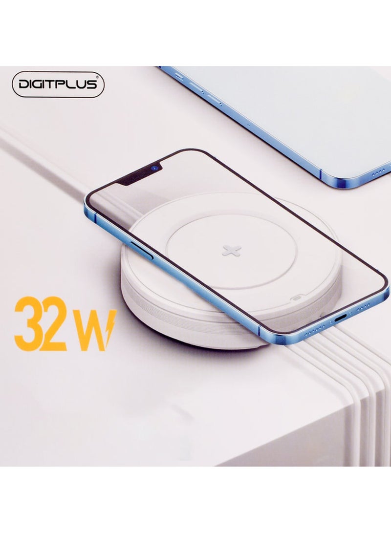 DigitPlus desktop wireless charger 32W high power, supports PD and QC3.0 fast charging protocol, and can charge mobile phones and tablets at low speed. Effectively avoid heating or overheating. - Image 1