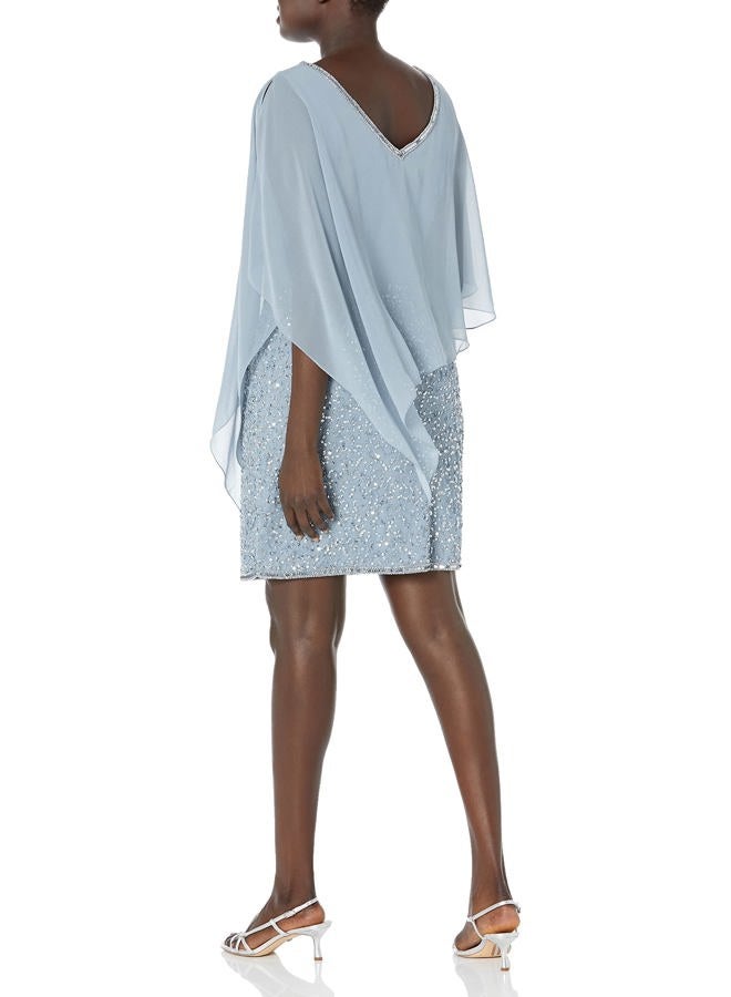 J Kara Women's Caplet Short Cocktail Beaded Dress, Dusty Blue/Blue/Silver, 14 - Image 2