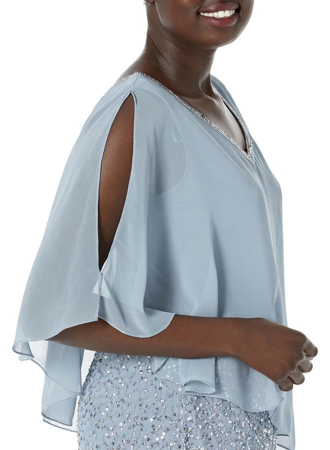 J Kara Women's Caplet Short Cocktail Beaded Dress, Dusty Blue/Blue/Silver, 14 - Image 3
