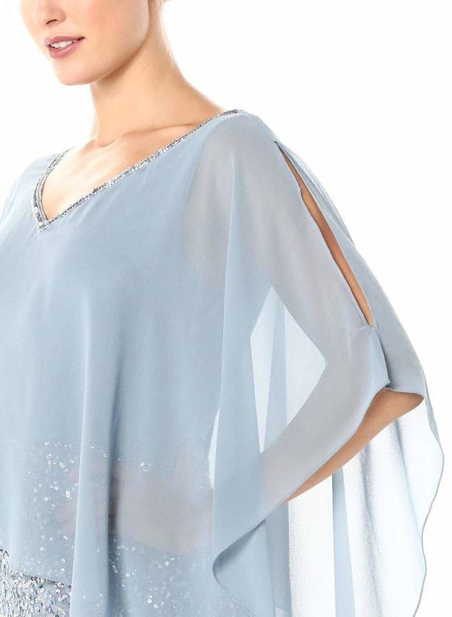 J Kara Women's Caplet Short Cocktail Beaded Dress, Dusty Blue/Blue/Silver, 14 - Image 5