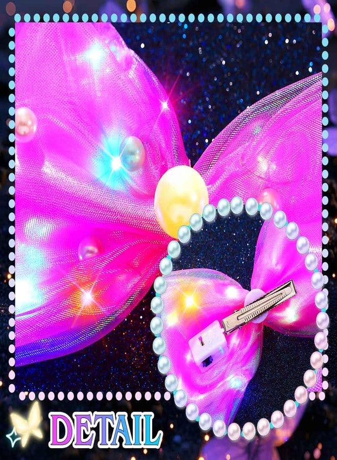 JONKY Light Up Bow Led Birthday Hair Clip Neon Hair Accessories for Women((F-Rose red) - Image 5