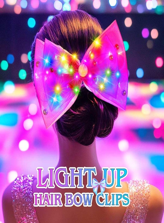 JONKY Light Up Bow Led Birthday Hair Clip Neon Hair Accessories for Women((F-Rose red) - Image 2
