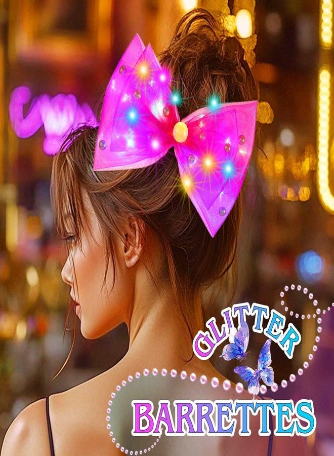 JONKY Light Up Bow Led Birthday Hair Clip Neon Hair Accessories for Women((F-Rose red) - Image 4