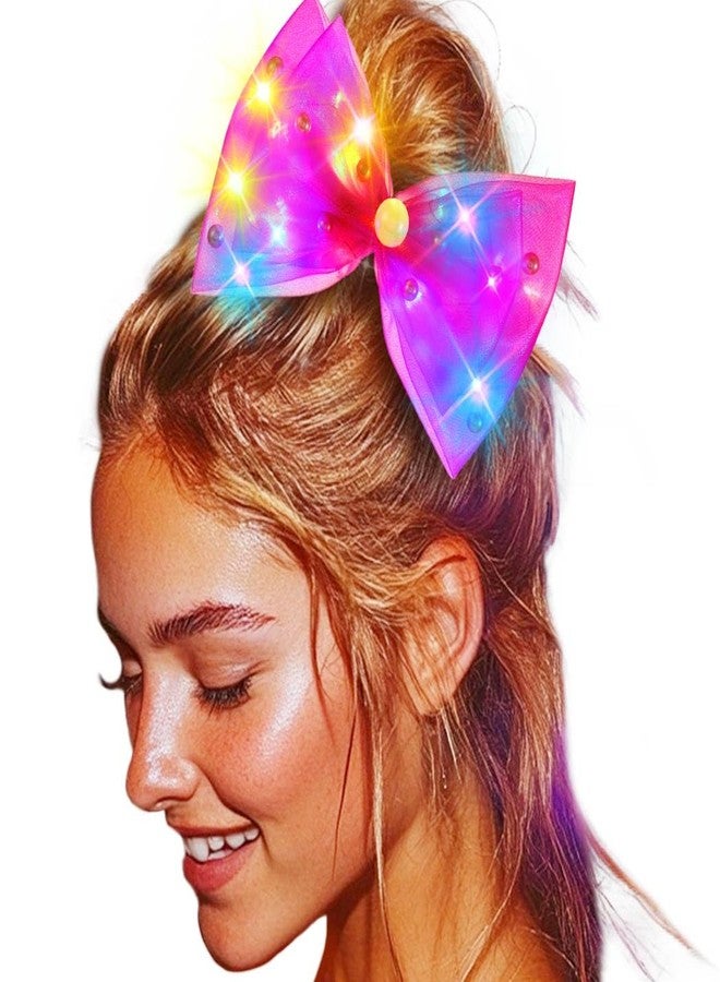 JONKY Light Up Bow Led Birthday Hair Clip Neon Hair Accessories for Women((F-Rose red) - Image 1