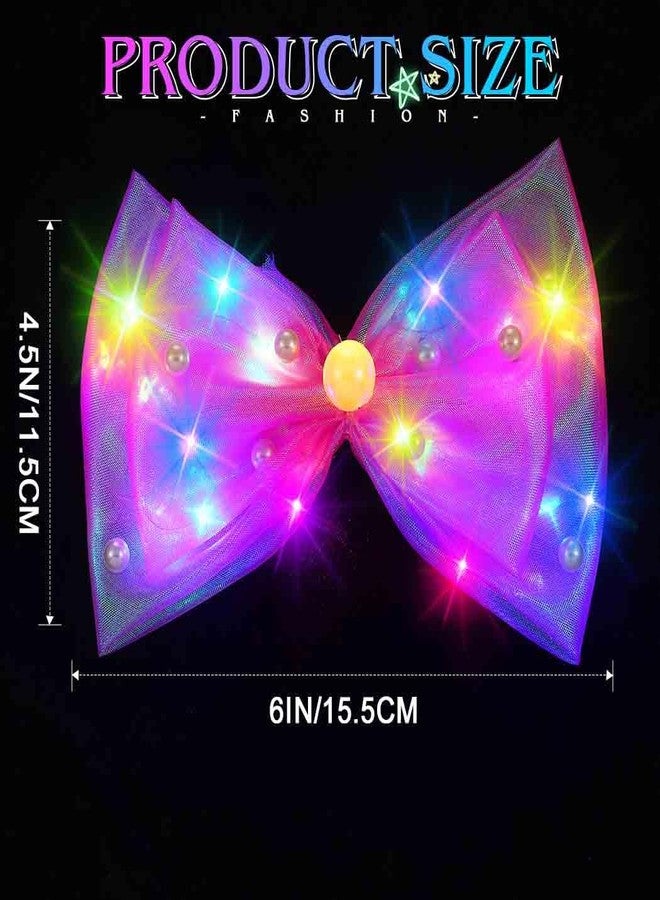 JONKY Light Up Bow Led Birthday Hair Clip Neon Hair Accessories for Women((F-Rose red) - Image 3