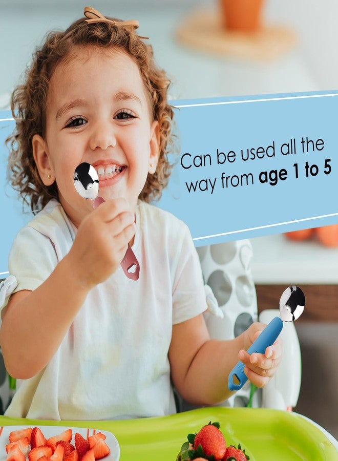 Cubkins Steel Head Set of 2 Spoons for Feeding Babies with Soft Silicone Handle | Non Toxic, Food Safe and BPA Free | Washable and Reusable (Raspberry, Blue Olive) - Image 5