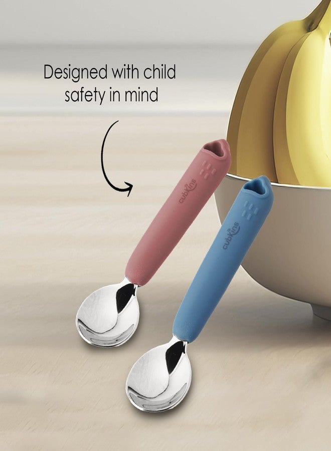 Cubkins Steel Head Set of 2 Spoons for Feeding Babies with Soft Silicone Handle | Non Toxic, Food Safe and BPA Free | Washable and Reusable (Raspberry, Blue Olive) - Image 4