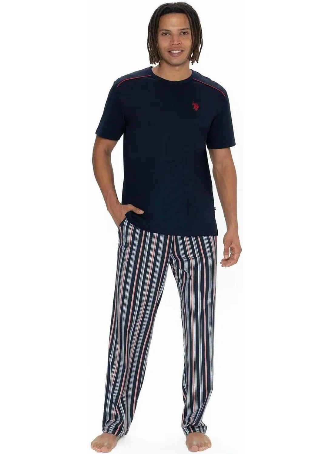 يو اس بولو اسن 18905 Men's Short Sleeve Crew Neck 3-Piece Pajama Set-Navy Blue
