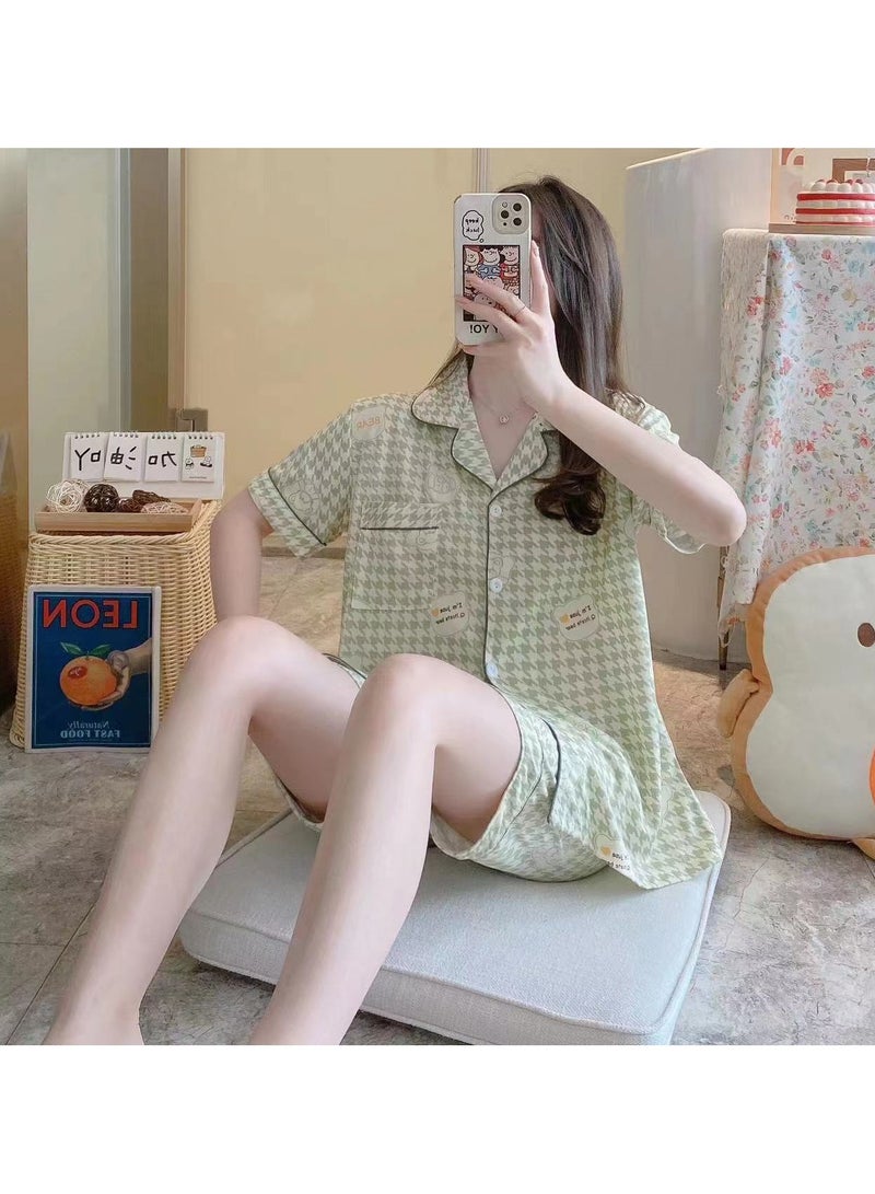 DubaiGallery Women's Collared Neck With Short Sleeve Pyjama Set