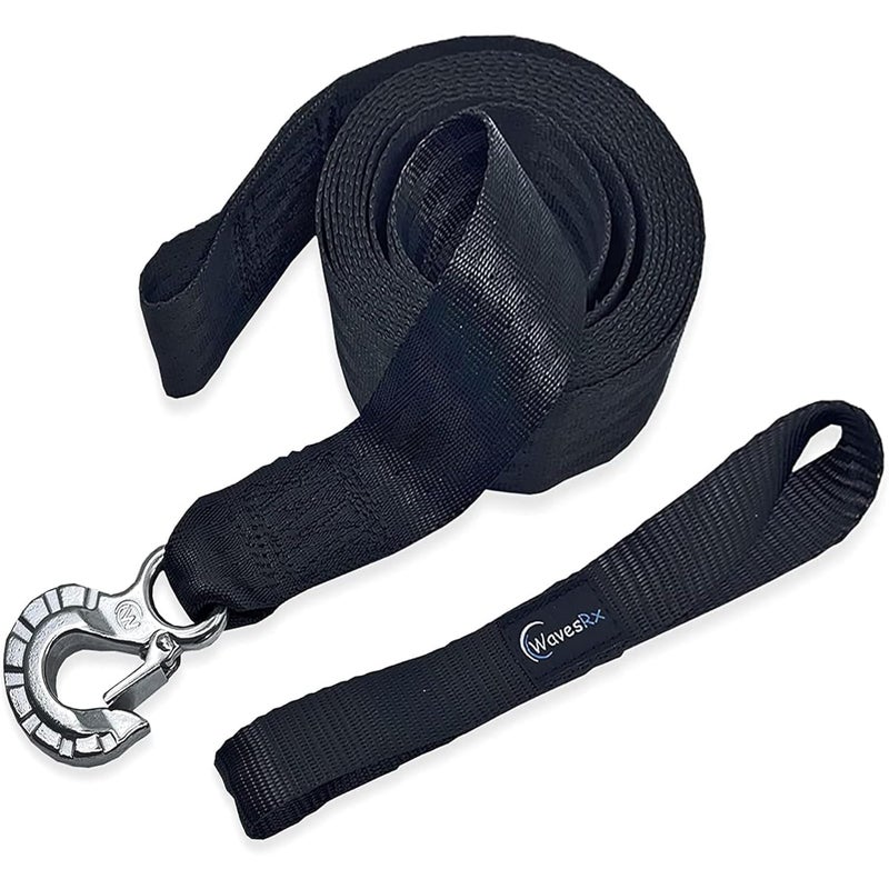 WavesRx 2"x12' Jet Ski Trailer Winch Strap with Stainless Steel Hook & Quick Connect Bow Tow Loop | PWC Winch Strap with SS 316 Hook for Safe Retrieval, Launching & Transporting of Personal Watercraft - Image 1