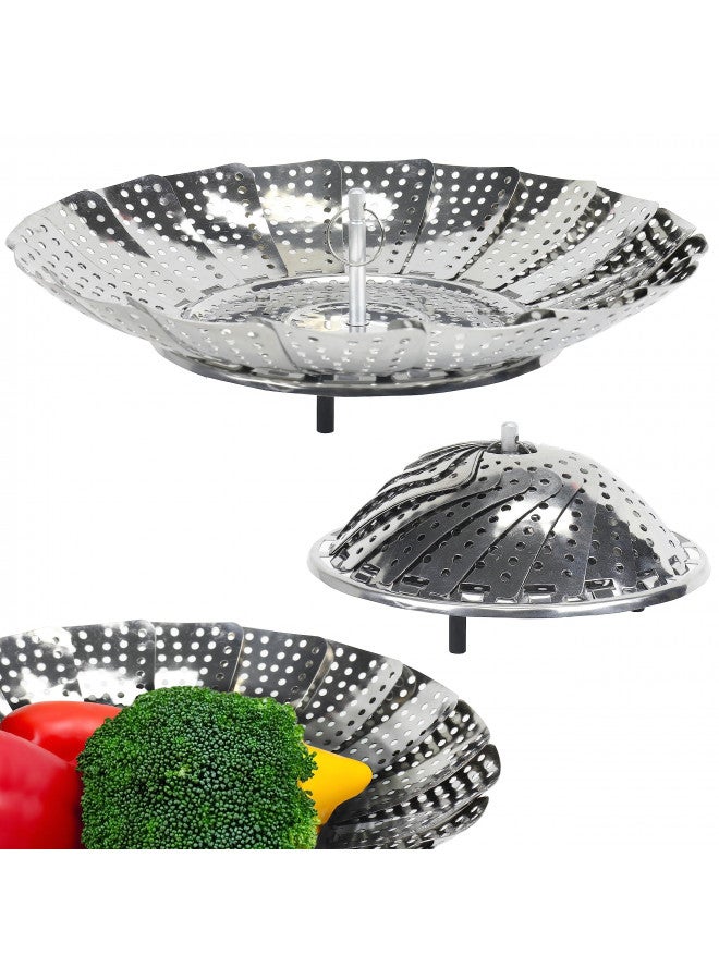 Chef Craft Classic Steamer Basket, 6 inch Diameter 9.5 inch Expanded, Stainless Steel - Image 1