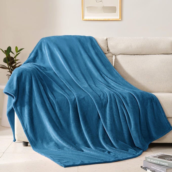 FLEECE THROW BLANKET FOR COUCH SOFA OR BED THROW SIZE SOFT FUZZY PLUSH BLANKET LUXURY FLANNEL LAP BLANKET SUPER COZY AND COMFY FOR ALL SEASONS TEAL BLUE 50 X 60