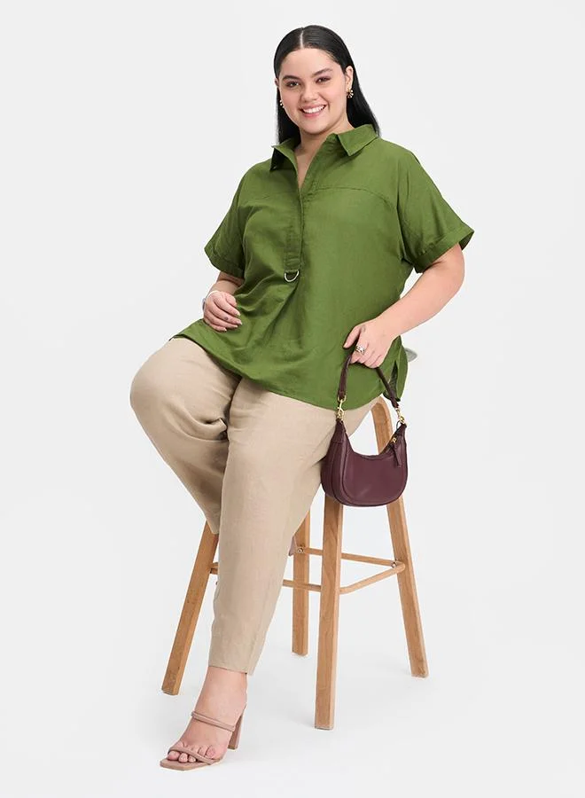 Virgio VIRGIO Linen D-Ring Utility Collared Top