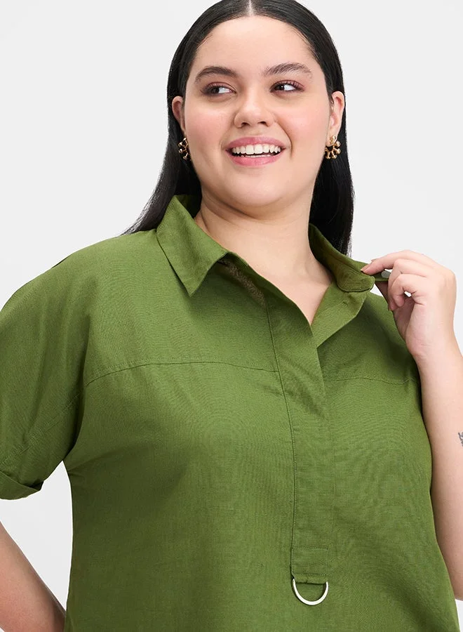 Virgio  VIRGIO Linen D-Ring Utility Collared Top  | Best Price UAE