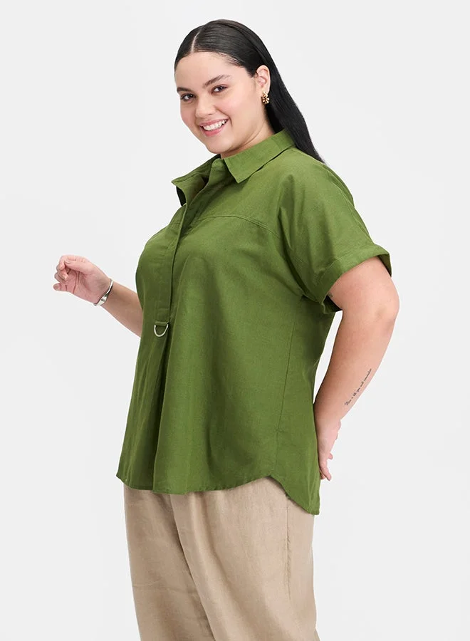 Virgio  VIRGIO Linen D-Ring Utility Collared Top  | Best Price UAE