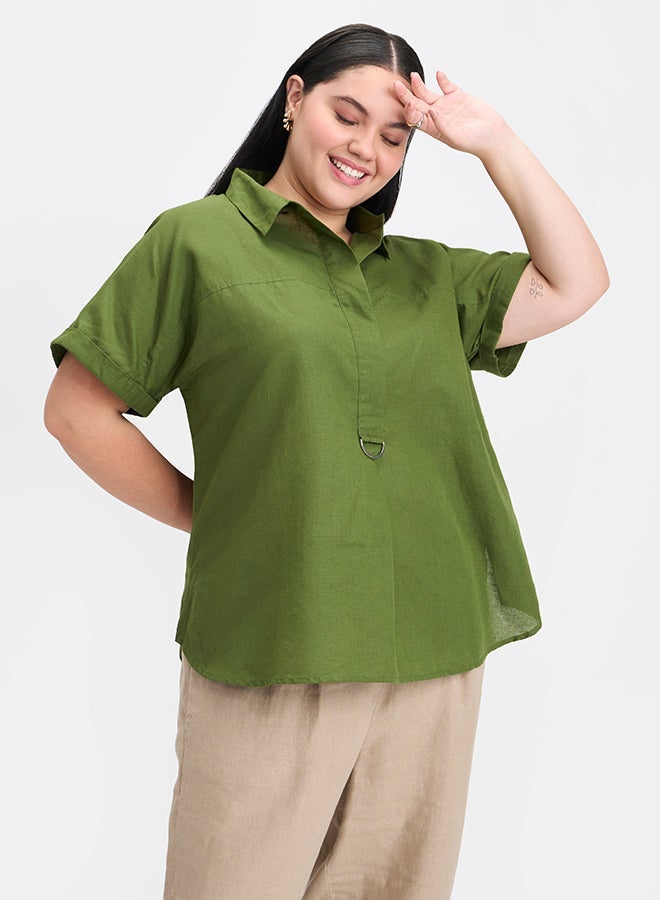 VIRGIO Linen D-Ring Utility Collared Top - Image 1