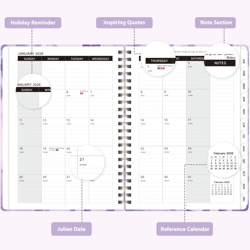 VALOME 2026 Planner, Weekly and Monthly Calendar Academic Planner, Jan 2026 - Dec 2026, Planning Agenda Book for Desk Accessories and School Supplies - A5 (6.3'' x 8.5'') - Image 2