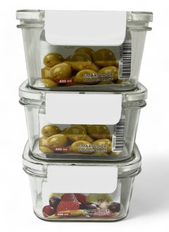 Phoenix Acrylic Refrigerator Food Container,Food box Set of 3 Pieces with Airtight Lock - Clear Silicone Sides 3 * 400ml White  - Image 2