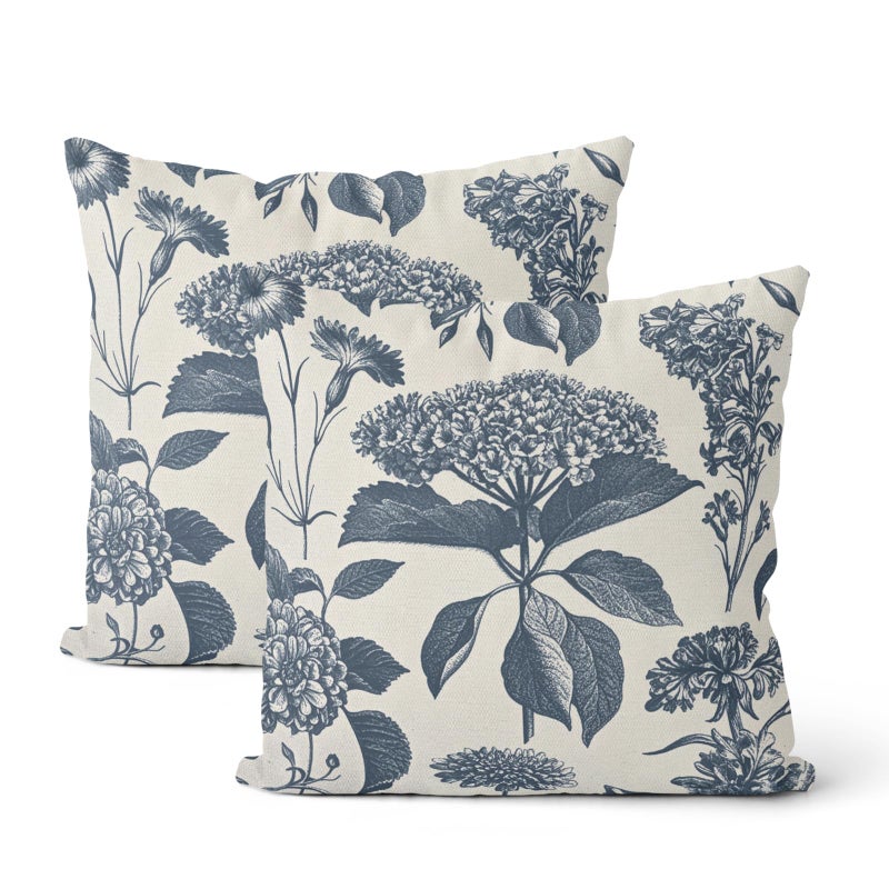 DAFENA Navy Blue Pillow Covers 16x16 Inch 2 Pcs Boho Vintage Floral Decor Throw Pillows Hydrangea Flower Seasonal Outdoor Farmhouse Neutral Accent Decoration Pillowcase Linen Cushion Cover for Couch - Image 2
