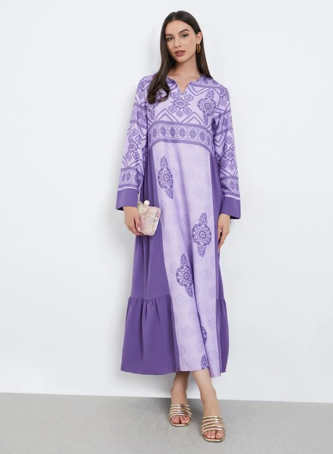 تايك تو Take Two Purple Graphic Print Tiered Jalabiya