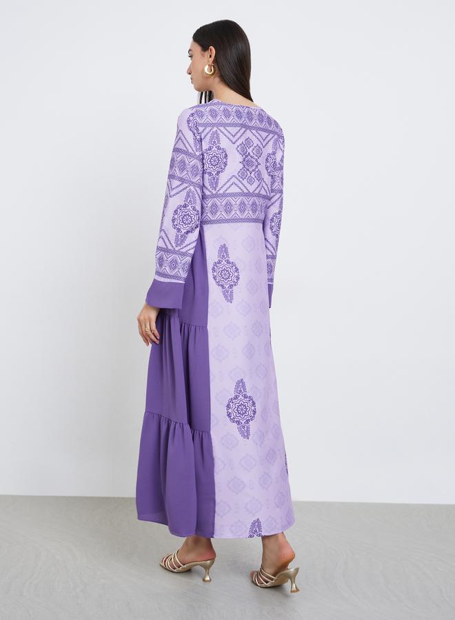 تايك تو جلابية بنفسجية مطبوعة برسومات بطبقات متعددة - Image 4