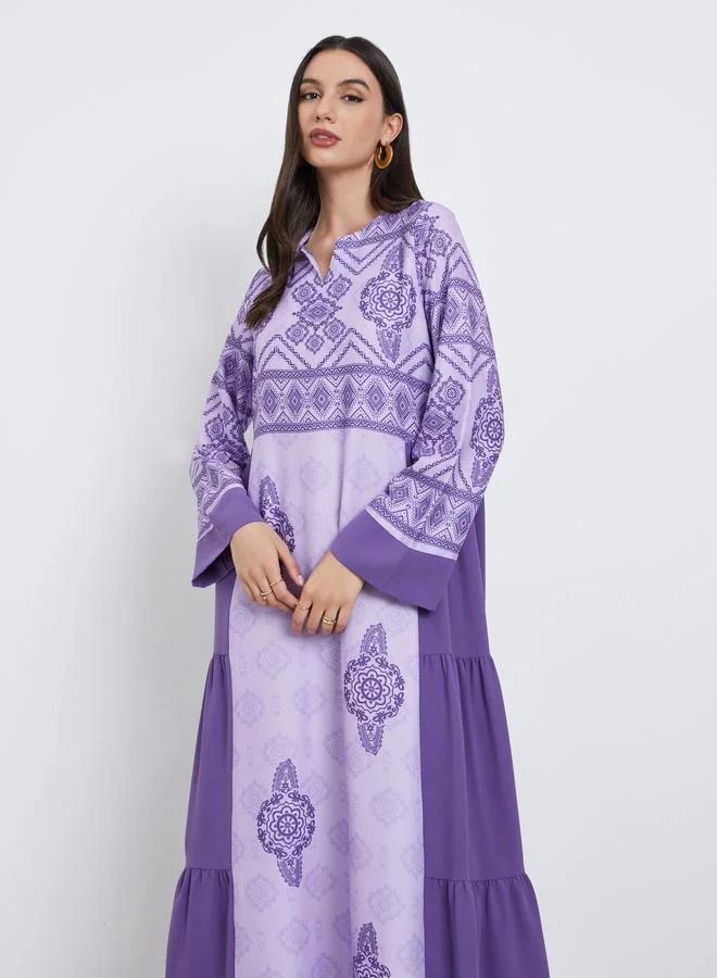 تايك تو Take Two Purple Graphic Print Tiered Jalabiya