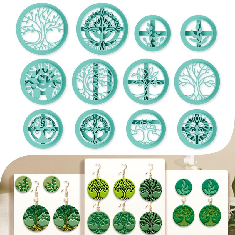 beinkmake 12Pcs Boho Trees of Life Polymer Clay Cutters Round Clay Earrings Cutters for Adults Polymer Jewelry Cutter for Earrings Making Birthday Party DIY Supplies - Image 1