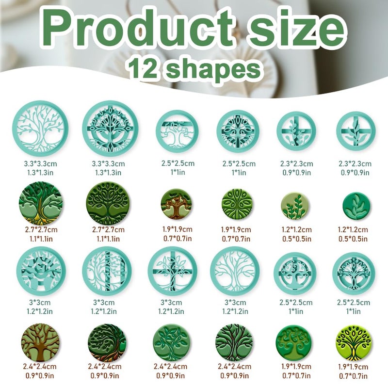beinkmake 12Pcs Boho Trees of Life Polymer Clay Cutters Round Clay Earrings Cutters for Adults Polymer Jewelry Cutter for Earrings Making Birthday Party DIY Supplies - Image 2