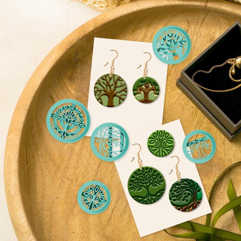 beinkmake 12Pcs Boho Trees of Life Polymer Clay Cutters Round Clay Earrings Cutters for Adults Polymer Jewelry Cutter for Earrings Making Birthday Party DIY Supplies - Image 3