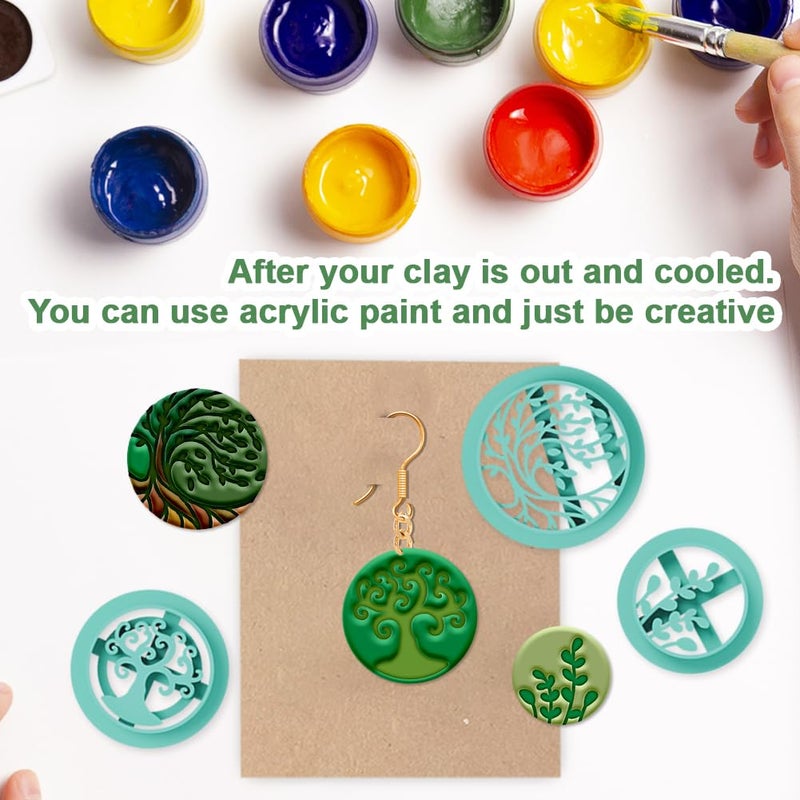 beinkmake 12Pcs Boho Trees of Life Polymer Clay Cutters Round Clay Earrings Cutters for Adults Polymer Jewelry Cutter for Earrings Making Birthday Party DIY Supplies - Image 5