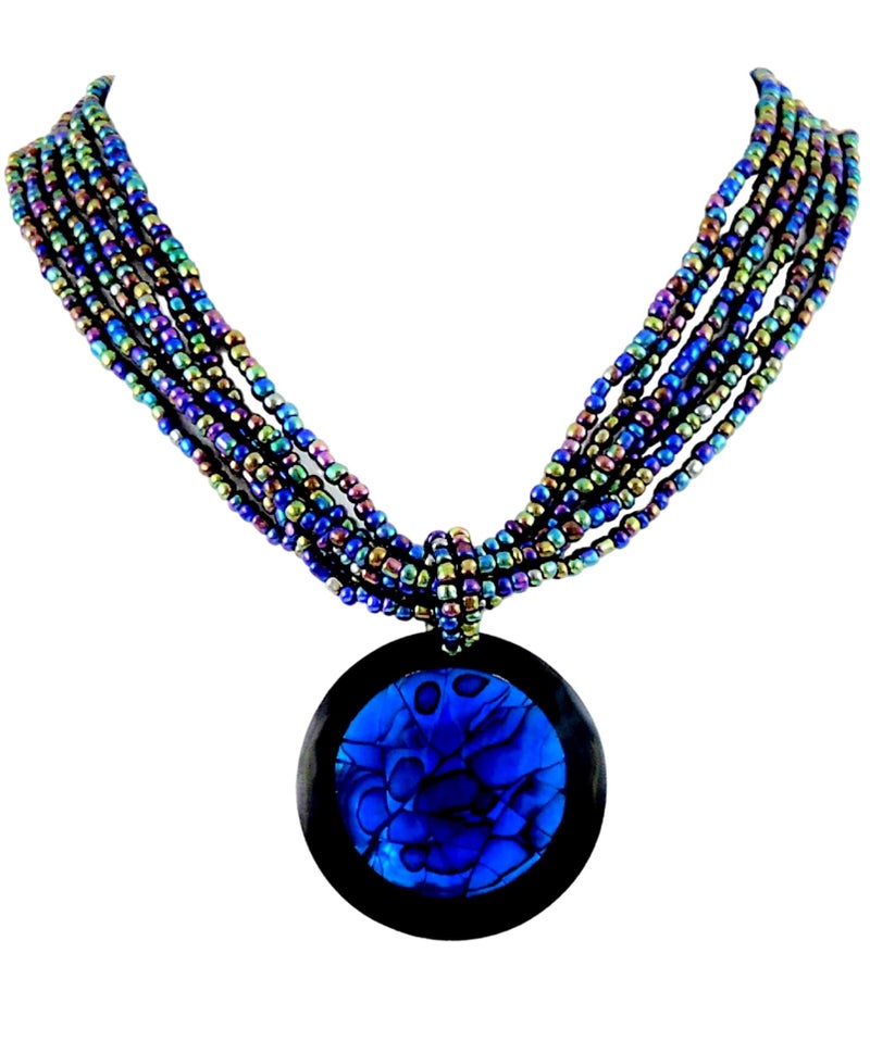 Swimmi Handcrafted Spiral Wave Paua Abalone Necklace, Natural Paua Abalone Necklaces for Women Men, Handmade Rainbow Beads Cords Seashell Necklace Jewelry CA430/CA488 - Image 1
