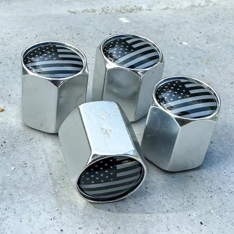 TACTILIAN American Flag Chrome Valve Stem Caps 4 Pack Leakproof Aluminum Tire Valve Caps with Rubber ORing Universal Fit for Cars Trucks SUVs Silver Tire Valve Caps Chrome Valve Stem Covers - Image 3