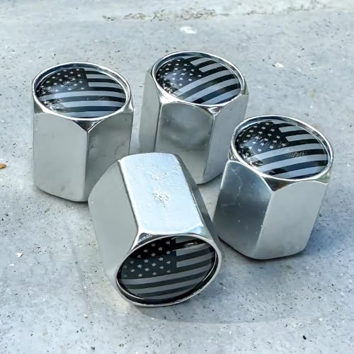TACTILIAN American Flag Chrome Valve Stem Caps 4 Pack Leakproof Aluminum Tire Valve Caps with Rubber ORing Universal Fit for Cars Trucks SUVs Silver Tire Valve Caps Chrome Valve Stem Covers - Image 1