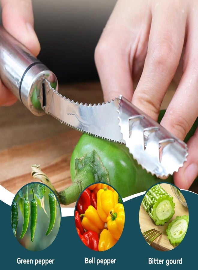 Beufee 2PCS Pepper Corer, Vegetable Seed Remover Pepper Corer Seed Remover Tool Stainless Steel Jalapeno Pepper Corerwith Serrated Slice and Handle Core Deseeder for Peppers - Image 4