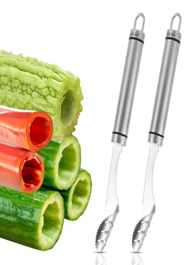 Beufee 2PCS Pepper Corer, Vegetable Seed Remover Pepper Corer Seed Remover Tool Stainless Steel Jalapeno Pepper Corerwith Serrated Slice and Handle Core Deseeder for Peppers - Image 1
