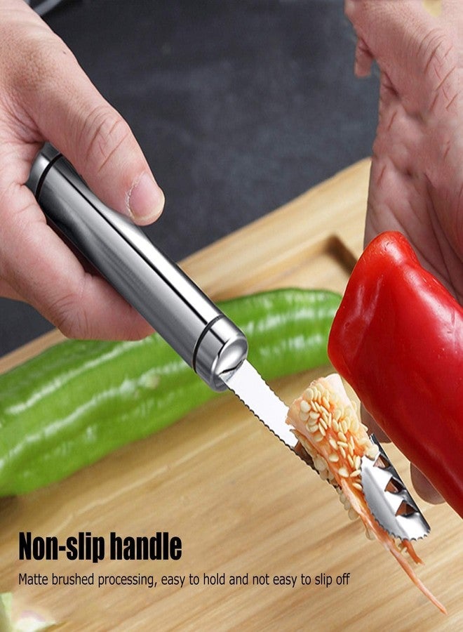 Beufee 2PCS Pepper Corer, Vegetable Seed Remover Pepper Corer Seed Remover Tool Stainless Steel Jalapeno Pepper Corerwith Serrated Slice and Handle Core Deseeder for Peppers - Image 3