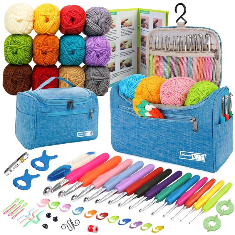 Yarniss Crochet Kits for Beginners - 840 Yards Yarn for Crocheting with 14 Size Hooks 2.0-10.0mm,Learn to Crochet Set with Bag&Accessories,Turquosie - Image 1