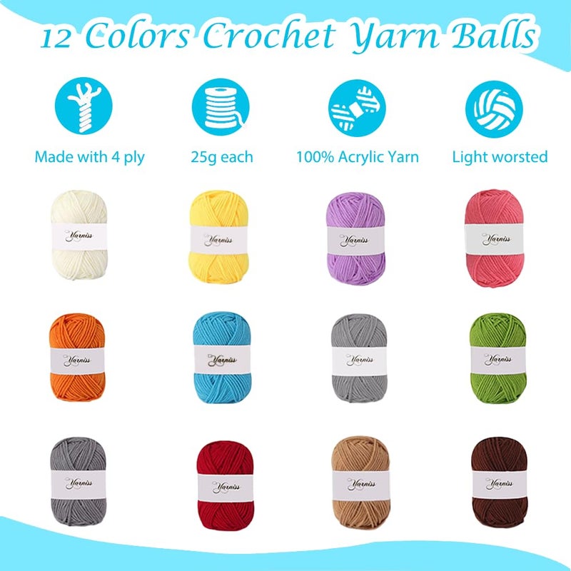 Yarniss Crochet Kits for Beginners - 840 Yards Yarn for Crocheting with 14 Size Hooks 2.0-10.0mm,Learn to Crochet Set with Bag&Accessories,Turquosie - Image 4
