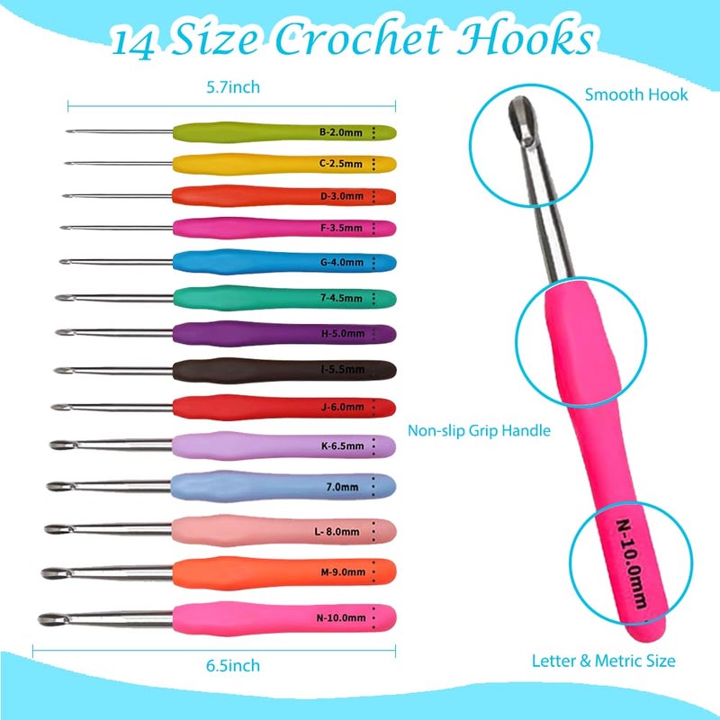 Yarniss Crochet Kits for Beginners - 840 Yards Yarn for Crocheting with 14 Size Hooks 2.0-10.0mm,Learn to Crochet Set with Bag&Accessories,Turquosie - Image 3