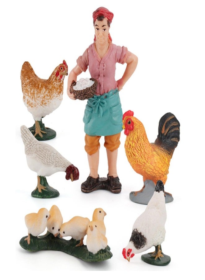 Dicanence 6 Pcs Simulated Chicken Figurines Realistic Farmer Feeder Farm Animals Figures Cake Topper, Chicken Model Easter Egg Christmas Birthday Gift - Image 1