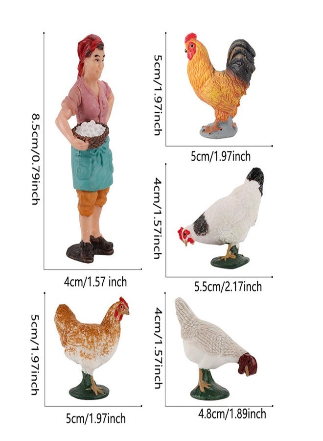 Dicanence 6 Pcs Simulated Chicken Figurines Realistic Farmer Feeder Farm Animals Figures Cake Topper, Chicken Model Easter Egg Christmas Birthday Gift - Image 2