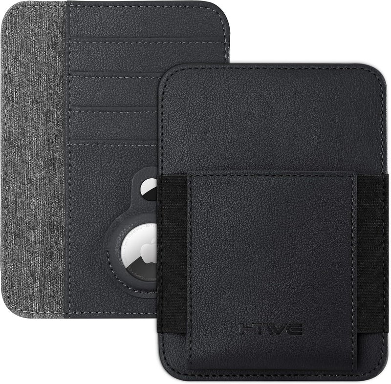 هاي وي حامل جواز سفر مع حامل لـ Airtag، حافظة جواز سفر جلدية بسيطة للرجال والنساء، تحجب إشارات RFID، 4 فتحات للبطاقات، جيب جانبي واحد، لون أسود - Image 1