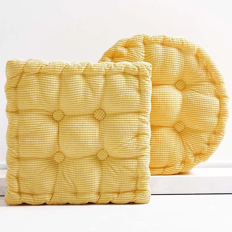 Gfobip 2 Pack Meditation Floor Pillow Large Square and Round Floor Cushions for Adults Yellow Corduroy Floor Seat Pillows Cushion for Living Room Balcony Tatami Yoga18x18 Inch - Image 2