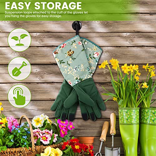 WANCHI Gardening Gloves for Women, Comfortable Floral Long Sleeve Garden Gloves for Gardening and Outdoor Work, Durable Leather Long Gardening Gloves, Great Gift Ideas for Ladies, Green Print (Large) - Image 5