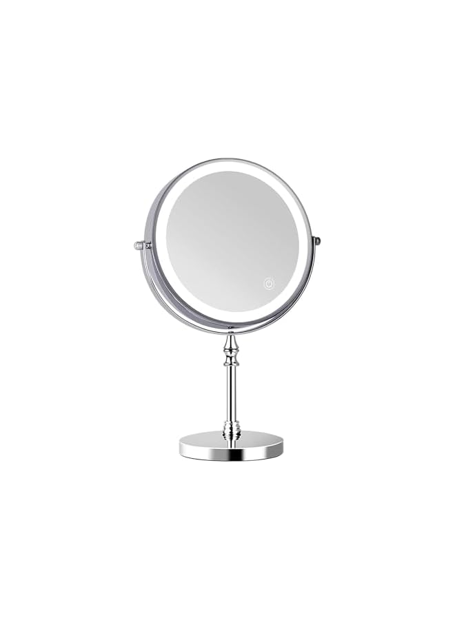 The Bros Lighted Makeup Mirror with Lights - 8 Inch Rechargeable 1X/10X Magnifying Mirror with 3 Color Light, Screen Touch, Double Sided Dimmable 360 Degree Chrome LED Make up Mirror, Light up Mirror - Image 3