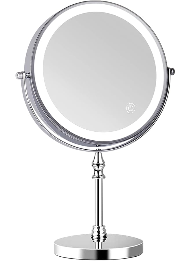 The Bros Lighted Makeup Mirror with Lights - 8 Inch Rechargeable 1X/10X Magnifying Mirror with 3 Color Light, Screen Touch, Double Sided Dimmable 360 Degree Chrome LED Make up Mirror, Light up Mirror - Image 1