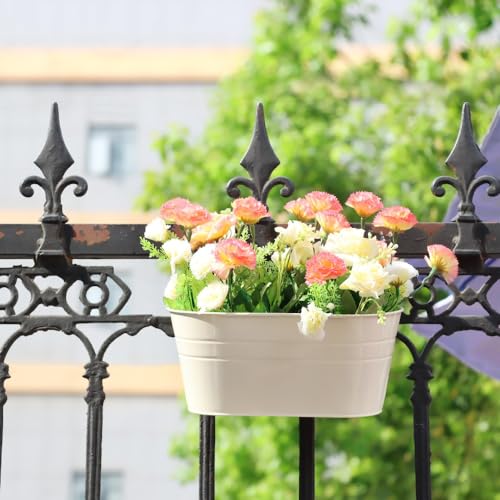 Meltset M Meltset 3 Pack Metal Iron Hanging Flower Pot, Oval Railing Fence Garden Balcony Planter Pots, Metal Bucket Flower Holders for Wall Indoor Outdoor Home Décor, Beige - Image 4